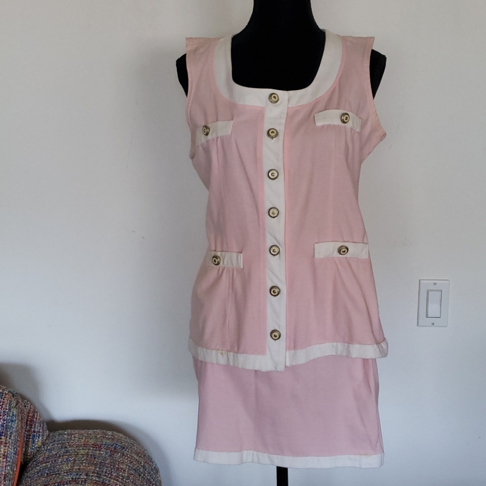 Pink Chanel-esque knit suit